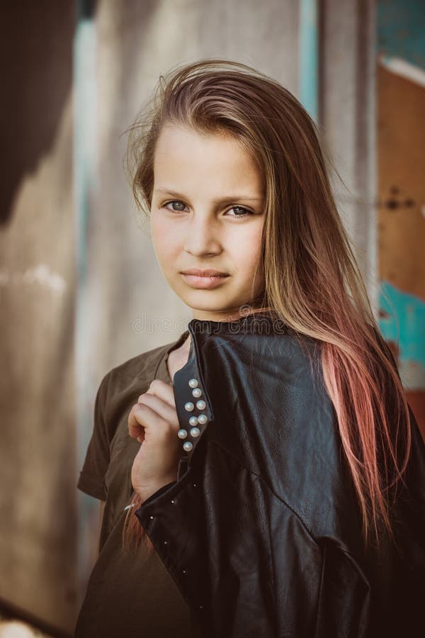 Teen Girl Wearing Leather Jacket