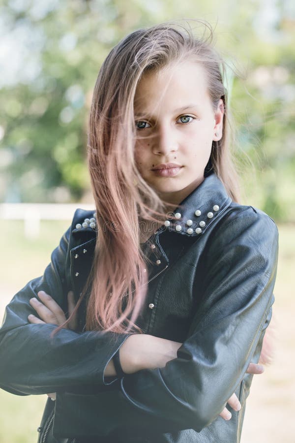 Teen Girl Wearing Leather Jacket