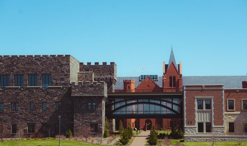 Beautiful building designed with both ancient and modern architecture under the blue sky royalty free stock photo
