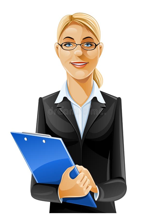 Beautiful business woman with clipboard stock illustration