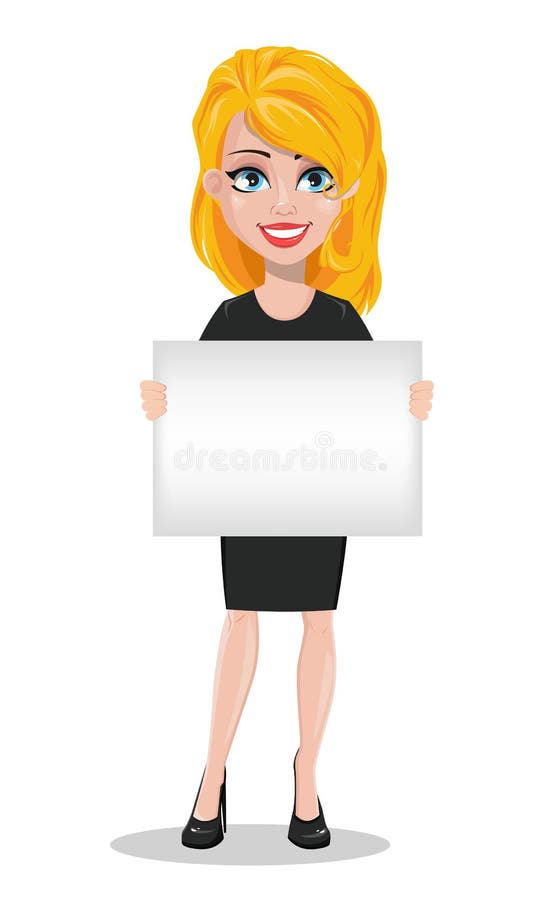 Beautiful business woman holding blank placard.