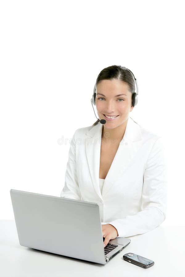 Beautiful businesswoman with headset royalty free stock photography