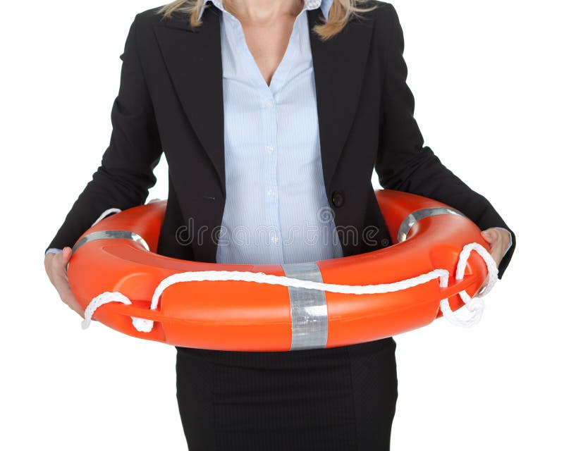 Beautiful businesswoman with life buoy