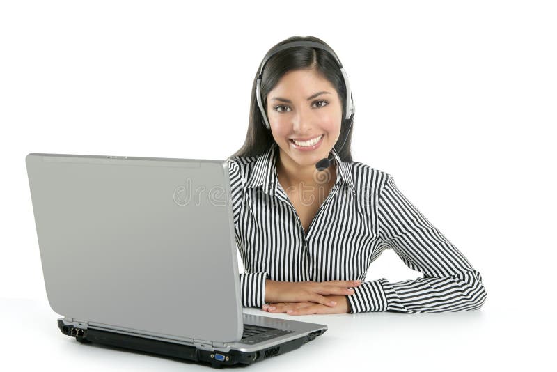 Beautiful businesswoman talking with headset royalty free stock image
