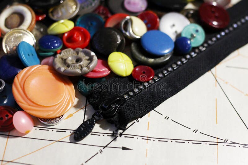 Buttons on Paper Pattern, Sewing Theme Stock Photo Image of brown