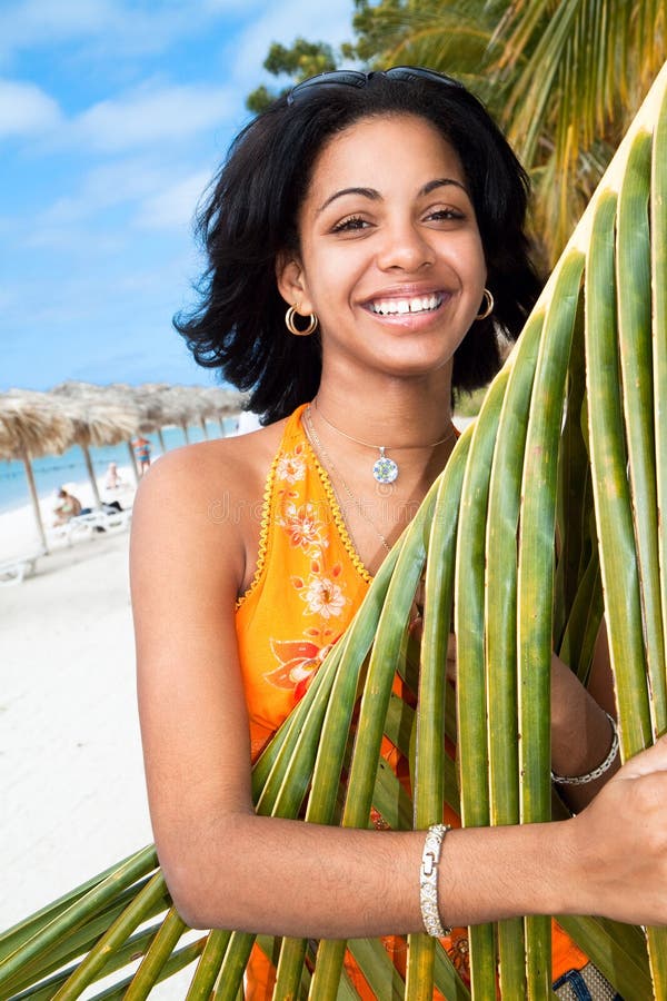 Beautiful Caribbean Woman Under Pal Stock Image Image Of Ocean Paradise 24364951