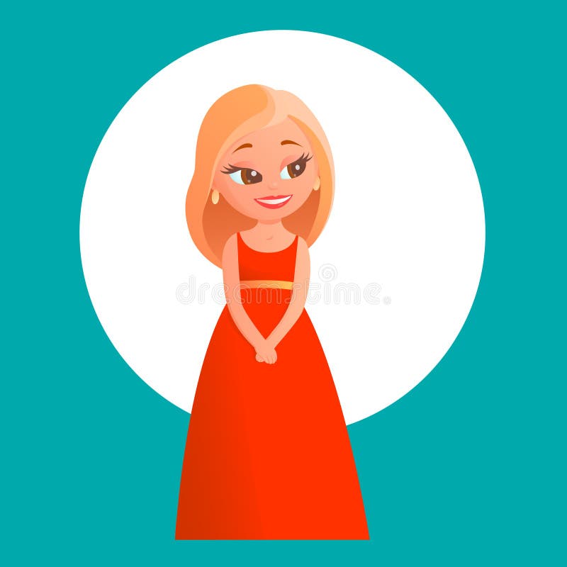 Cartoon Girl In Red Dress Stock Vector. Illustration Of Person - 159287004