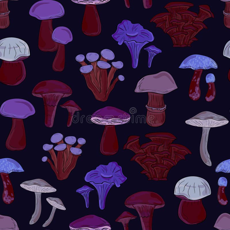 Mushroom pattern design Autumn nature wallpaper Wild forest pattern  graphic Mushrooms psychedelic style background Fantasy magic funny  mushrooms 7410974 Vector Art at Vecteezy