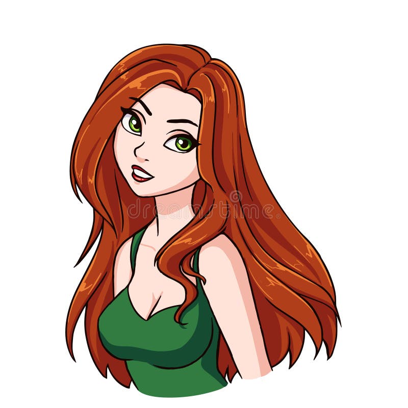 anime girl red hair green eyes