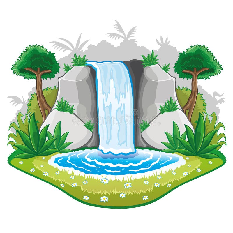 Beautiful Cartoon Waterwall. Stock Vector - Illustration of island
