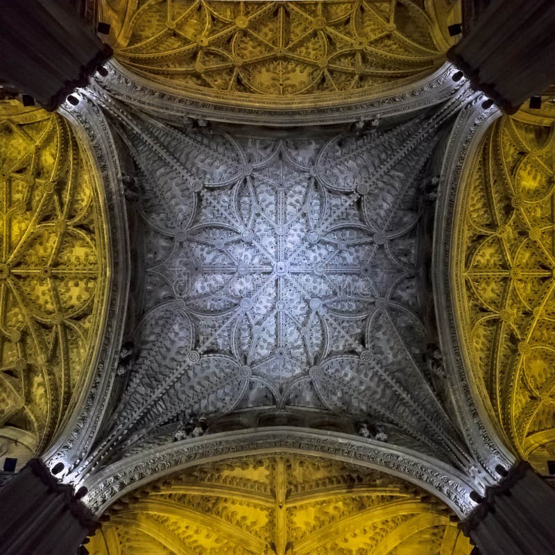 Beautiful Ceiling in the Cathedral in Seville, Spain Stock Image