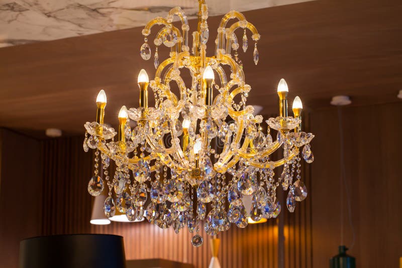 Beautiful Chandelier. Luxury Expensive Chandelier Hanging Under Stock