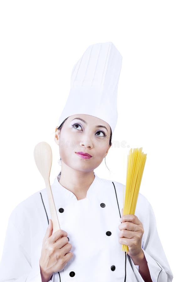 Chef thinking of cooking pasta royalty free stock images Chef thinking of cooking pasta royalty free stock images