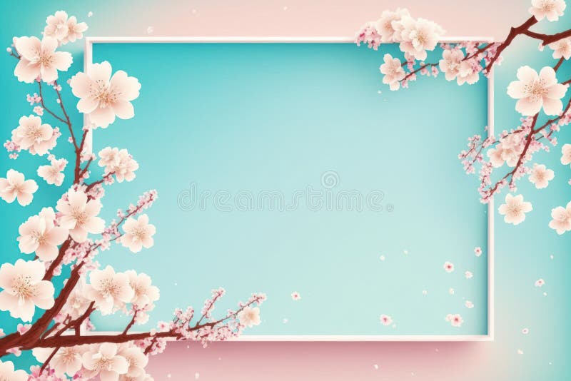 Beautiful cherry blossom or sakura tree branches on blue sky with copy space background in spring season royalty free illustration