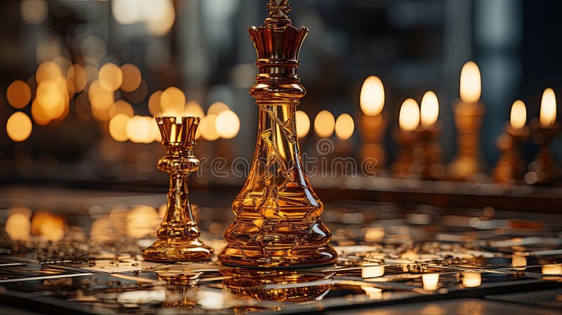 Beautiful chess pieces on a chessboard, an intellectual game for making strategic correct decisions.