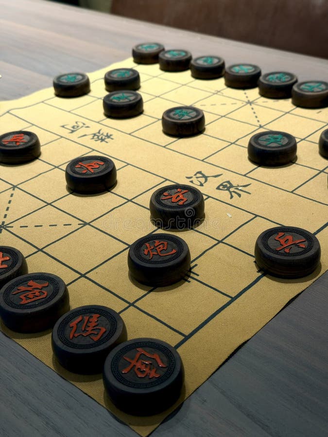 A beautiful Chinese chess board and pieces stock photo