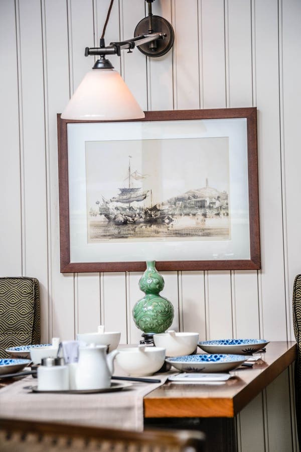 A beautiful chinese restaurant with beautiful table setting and and china porcelain stock photos
