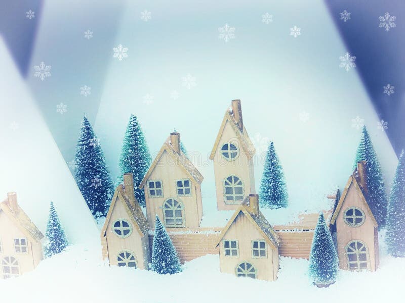 Beautiful Christmas background greeting card. Winter scenery snow forest and houses. New Year stock photography Beautiful Christmas background greeting card. Winter scenery snow forest and houses. New Year stock photography