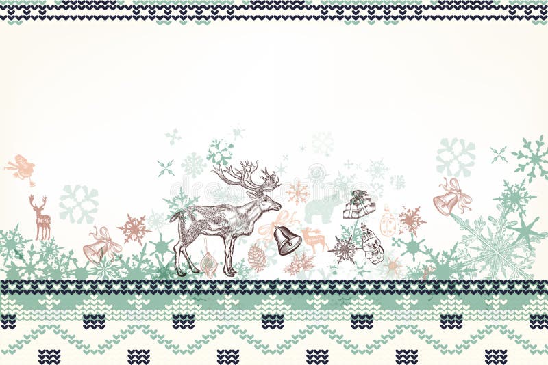 Beautiful Christmas background illustration with deer, snowflake