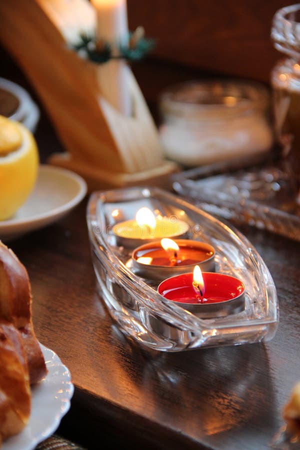 Beautiful Christmas Cookies and Candles on the Table Stock Image