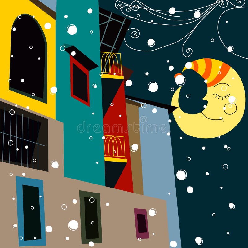 Beautiful Christmas midnight in the city stock illustration