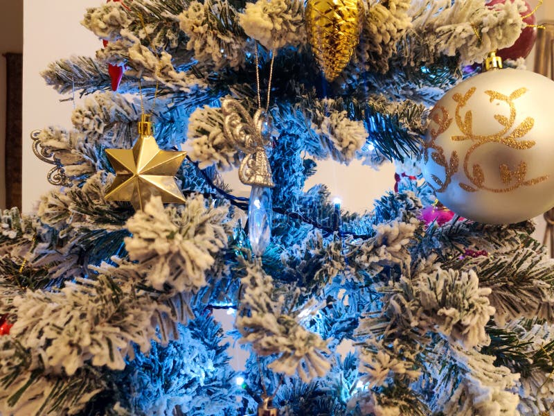 Beautiful Christmas Tree Decorations and Lights Stock Image Image of