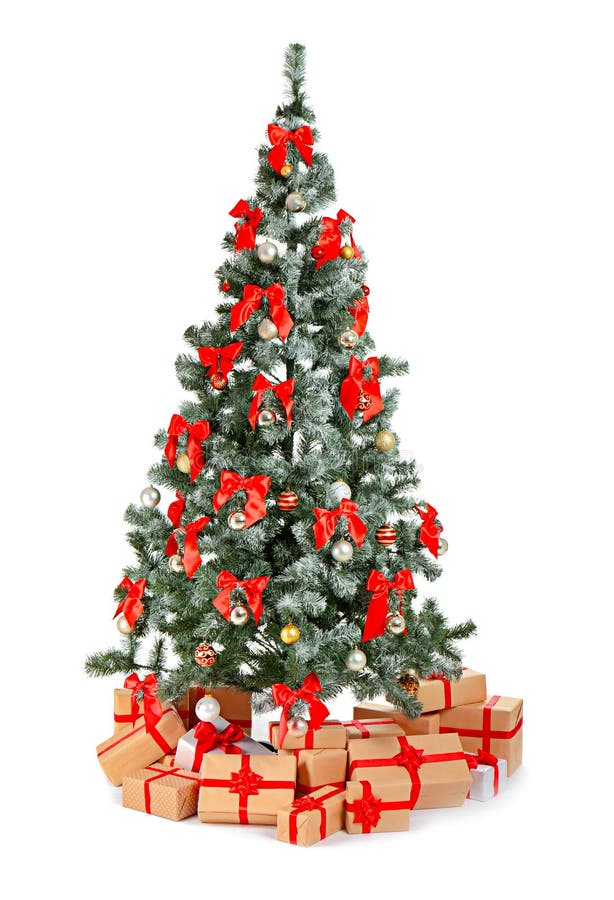 Beautiful Christmas Tree With Gifts On White Background