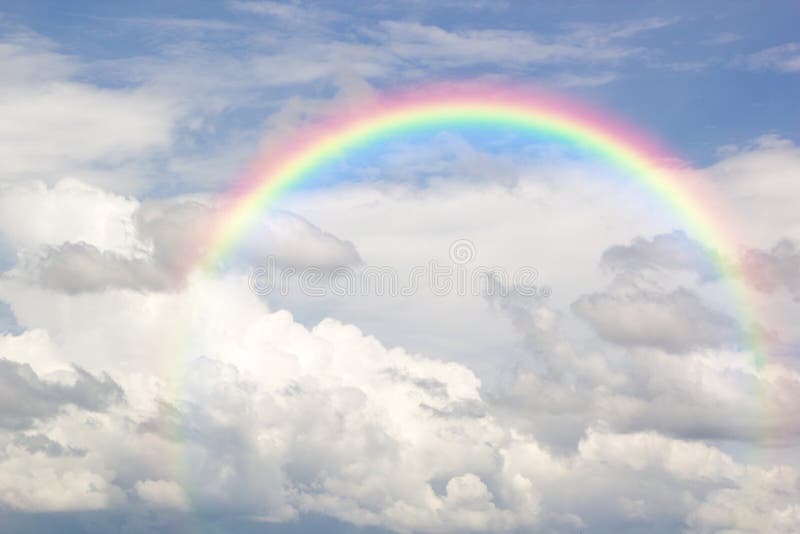 Beautiful Classic Rainbow Across In The Blue Sky After The Rain, Rainbow Is A Natural Phenomenon That Occurs After Rain, Rainbow