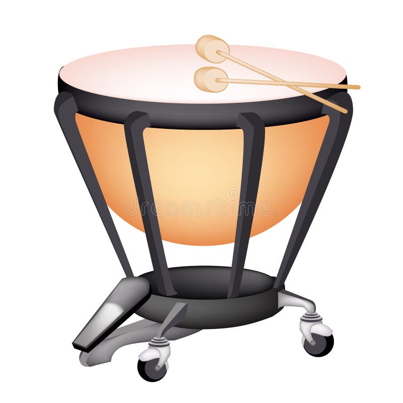 Music Instrument, An Illustration of A Retro Style Classical Timpani or Kettle Drum on White Background. Music Instrument, An Illustration of A Retro Style Classical Timpani or Kettle Drum on White Background