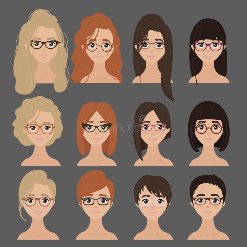 Beautiful Collection of Female in Glasses Stock Vector - Illustration of  classic, eyesight: 105756455