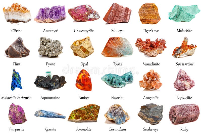 Beautiful Collection of Geological Minerals on a White Background Stock ...