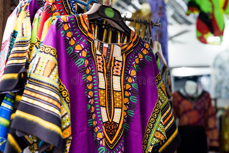 Beautiful colorful clothes at african market