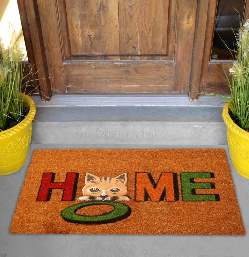 Beautiful Colorful Little Hello Kitty Welcome zute doormat with HELLO outside home with yellow flowers and leaves