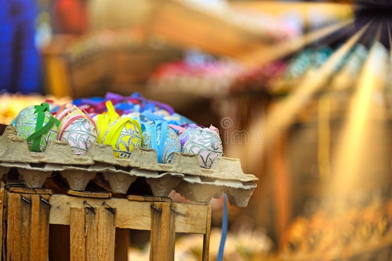 Beautiful colorful and painted Easter eggs stock photo