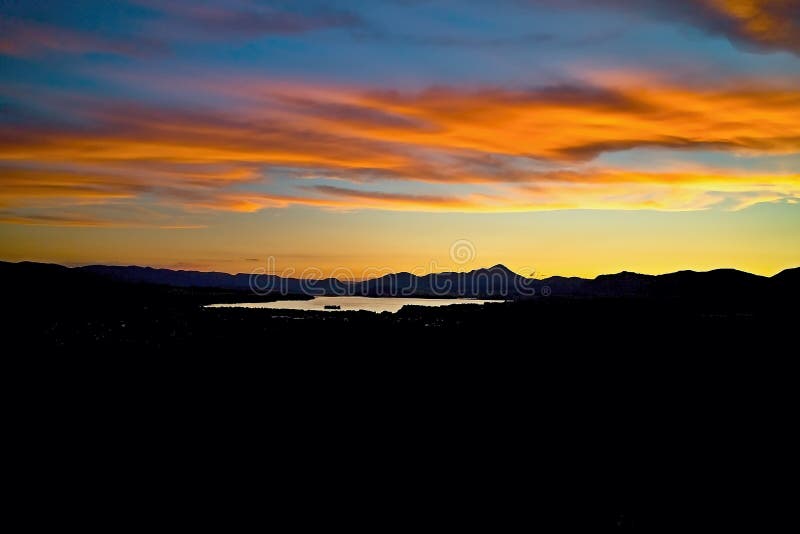 A beautiful colorful sky over the Liptovska Mara dam at sunset.