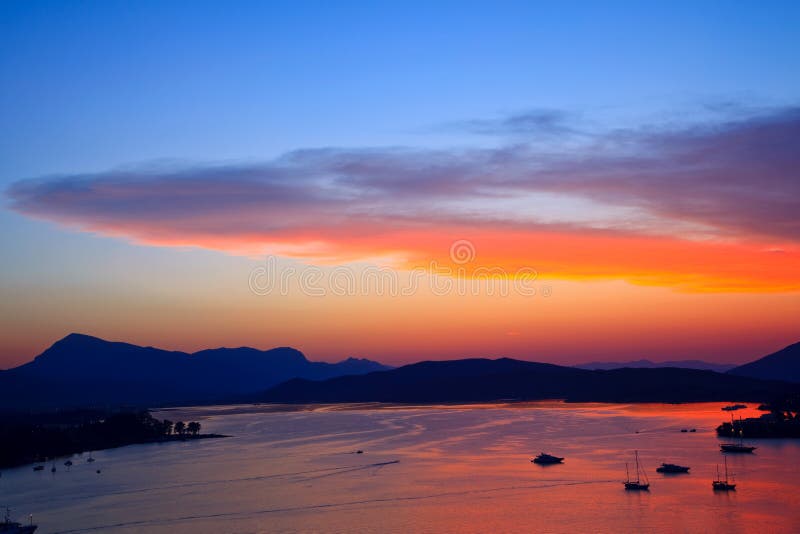 Beautiful colorful sunset over Aegean sea stock photography