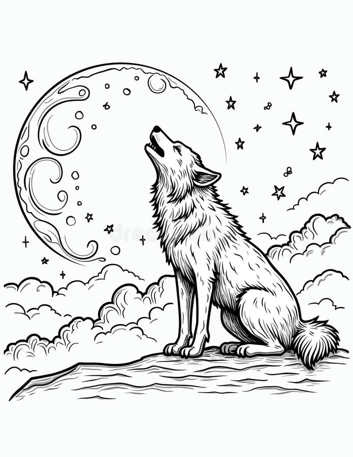 Beautiful Coloring Book for Children with Wolf Stock Illustration