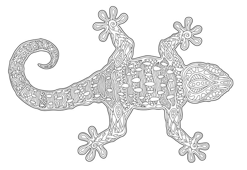 Coloring Page with Gecko in Patterned Style. Stock Vector ...
