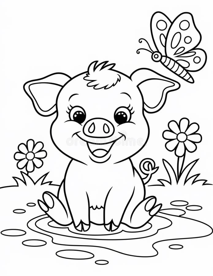 Beautiful coloring page for kids with pig vector illustration