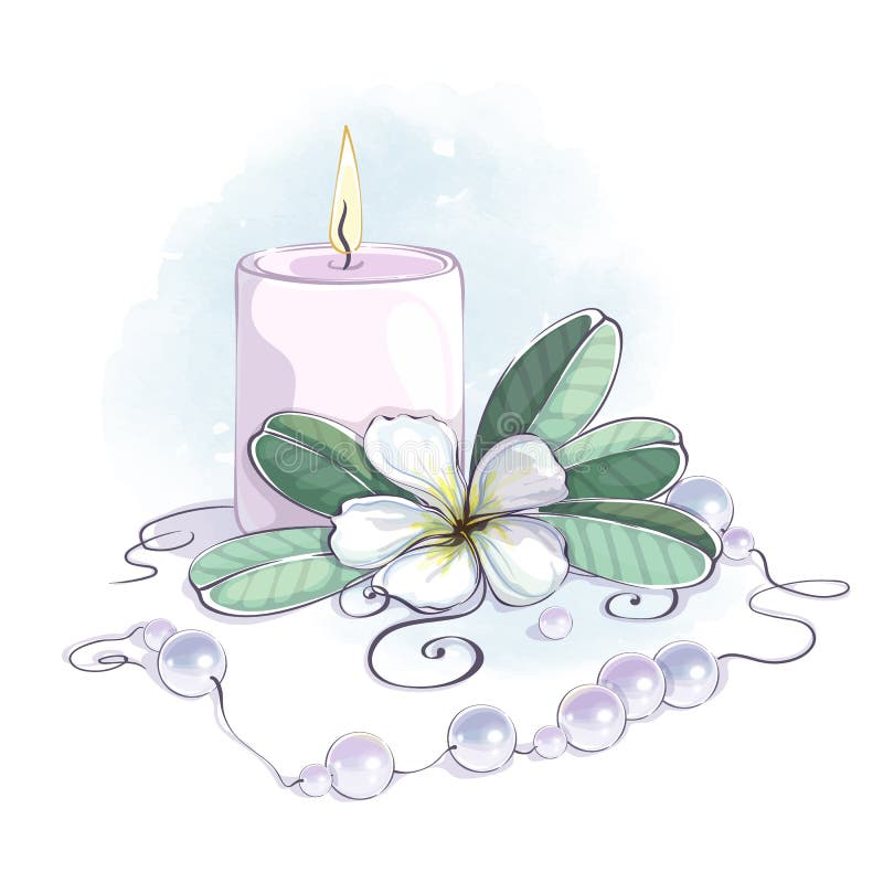 Beautiful composition with a burning candle stock illustration
