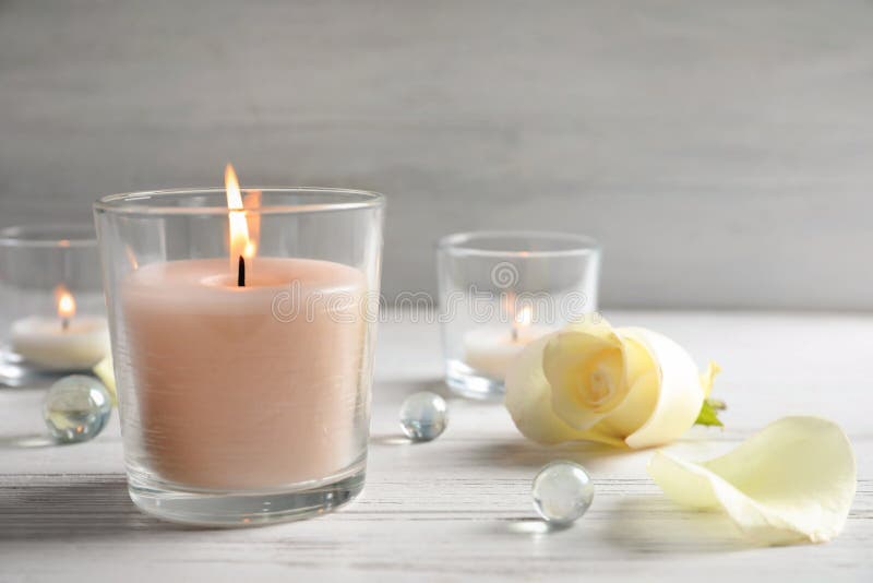 Beautiful Composition with Burning Wax Candle Stock Image Image of