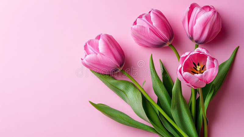 Beautiful composition spring flowers. Bouquet of pink tulips flowers on pastel pink background royalty free illustration