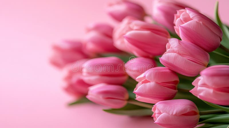 Beautiful composition spring flowers. Bouquet of pink tulips flowers on pastel pink background stock illustration