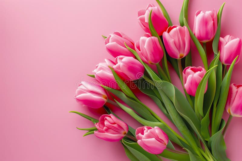 Beautiful composition spring flowers. Bouquet of pink tulips flowers on pastel pink background royalty free illustration