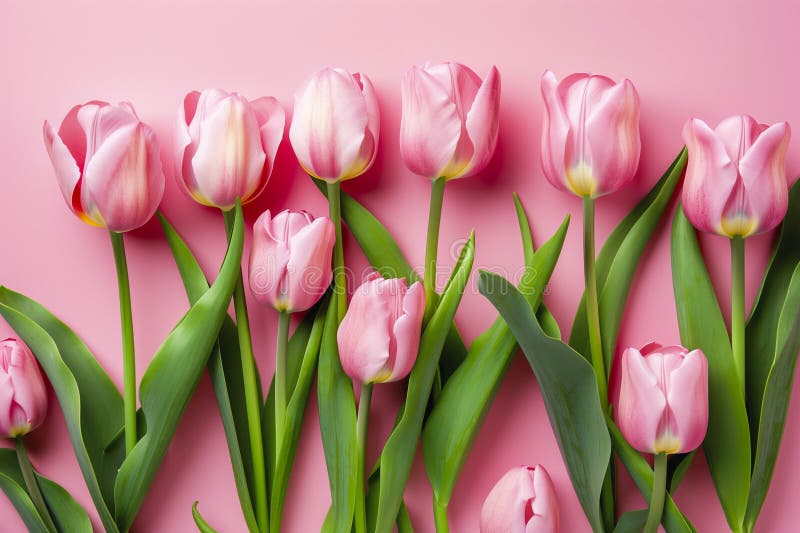 Beautiful composition spring flowers. Bouquet of pink tulips flowers on pastel pink background royalty free illustration