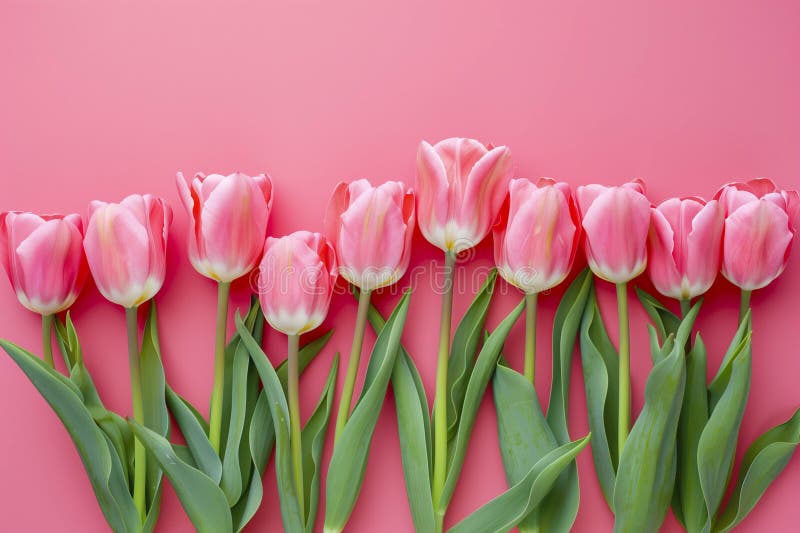 Beautiful composition spring flowers. Bouquet of pink tulips flowers on pastel pink background stock illustration