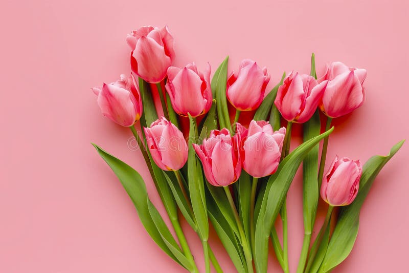 Beautiful composition spring flowers. Bouquet of pink tulips flowers on pastel pink background royalty free illustration
