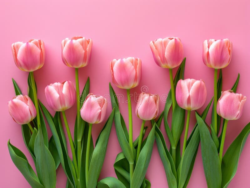 Beautiful Composition of Spring Flowers on Pastel Pink Background royalty free illustration.