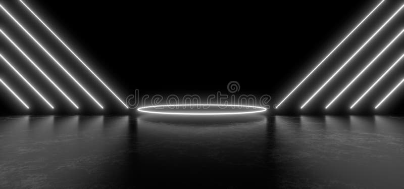 Beautiful Composition of White Neon Lights on a Black Background. 3d ...