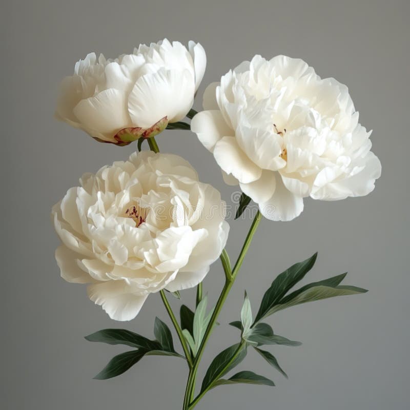 Beautiful composition of white peonies before gray background vector illustration